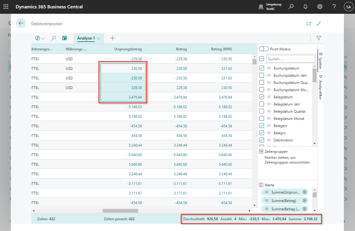 Bild 8, Liste in Analyse-Modus, Easy Statistics